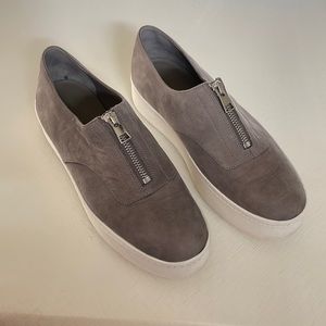 VINCE Women's Gray Warner Zip Suede Platform Sneakers sz 6.5